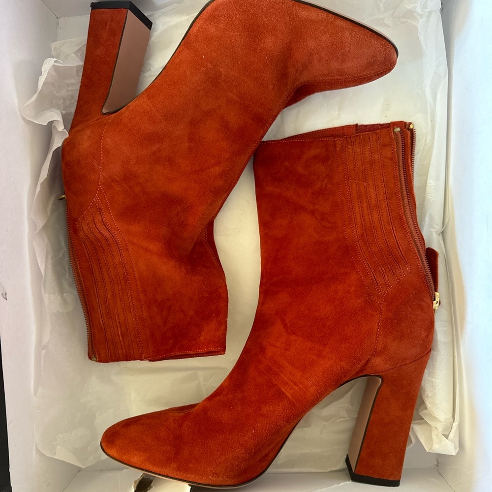 Aquazzura Burnt Red Orange Suede Ankle Boots